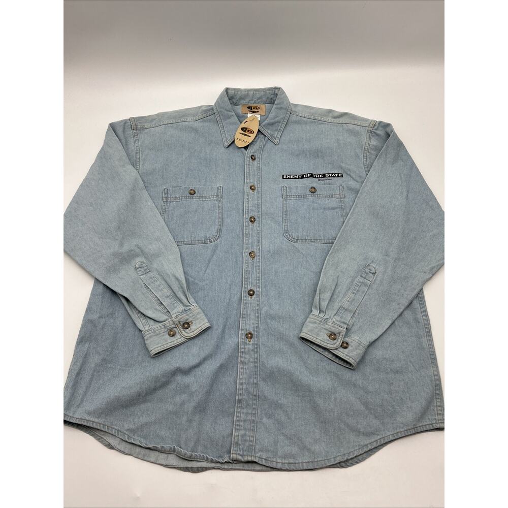Vintage ID Wear Denim Shirt ENEMY OF THE STATE Men’s Size XL BLUE Shirt NEW